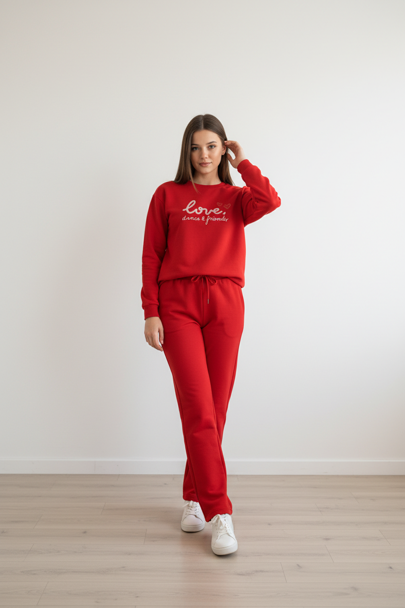 Chándal de Algodón de Dos Piezas con Pantalón Recto rojo – Trapio