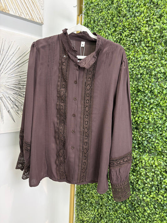 Camisa mujer Entredos marron chocolate