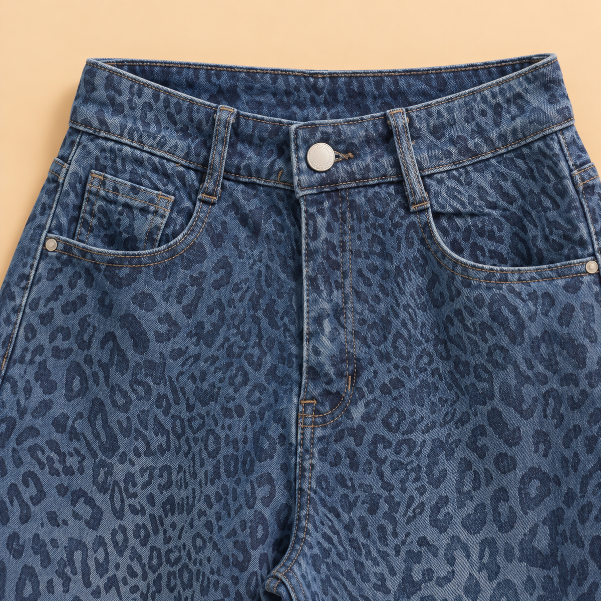 Pantalón Vaquero Balloon con Estampado Animal Print Azul