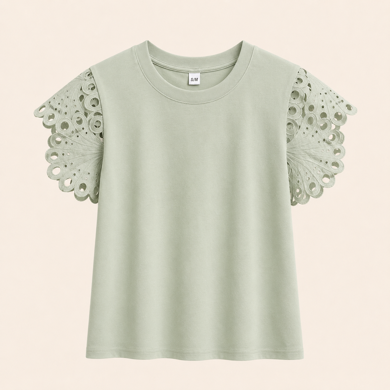Camiseta verde agua con mangas de encaje – Trapio