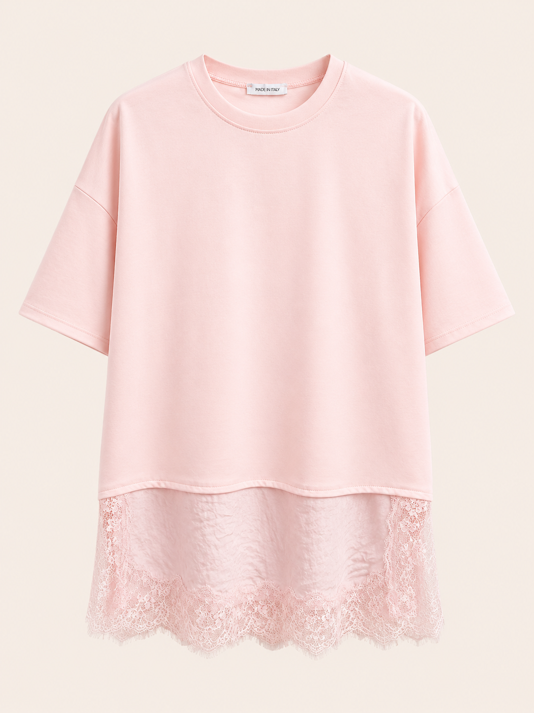 Camiseta rosa con bajo de encaje –Trapio