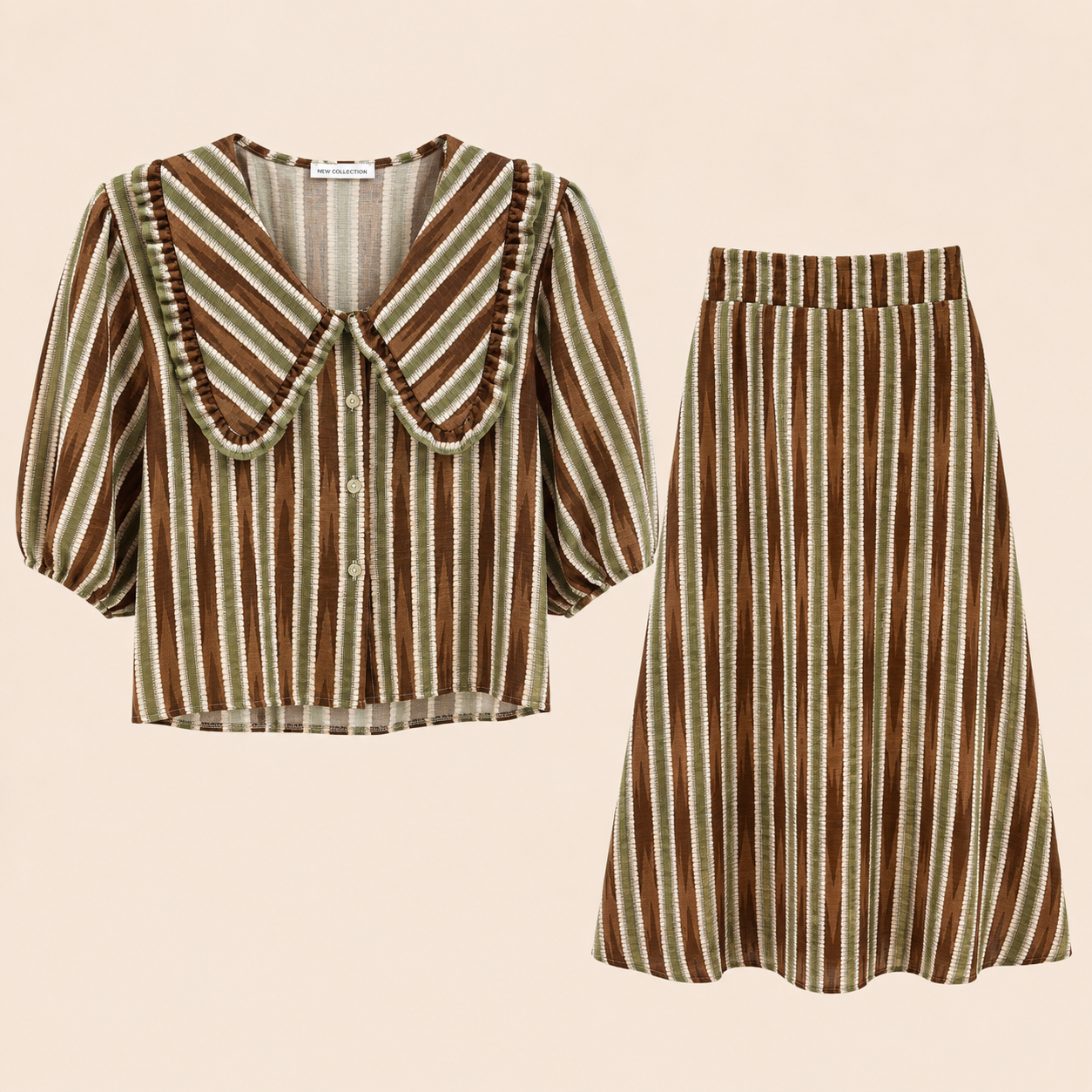 Conjunto de dos piezas rayas marrón y verde Trapio