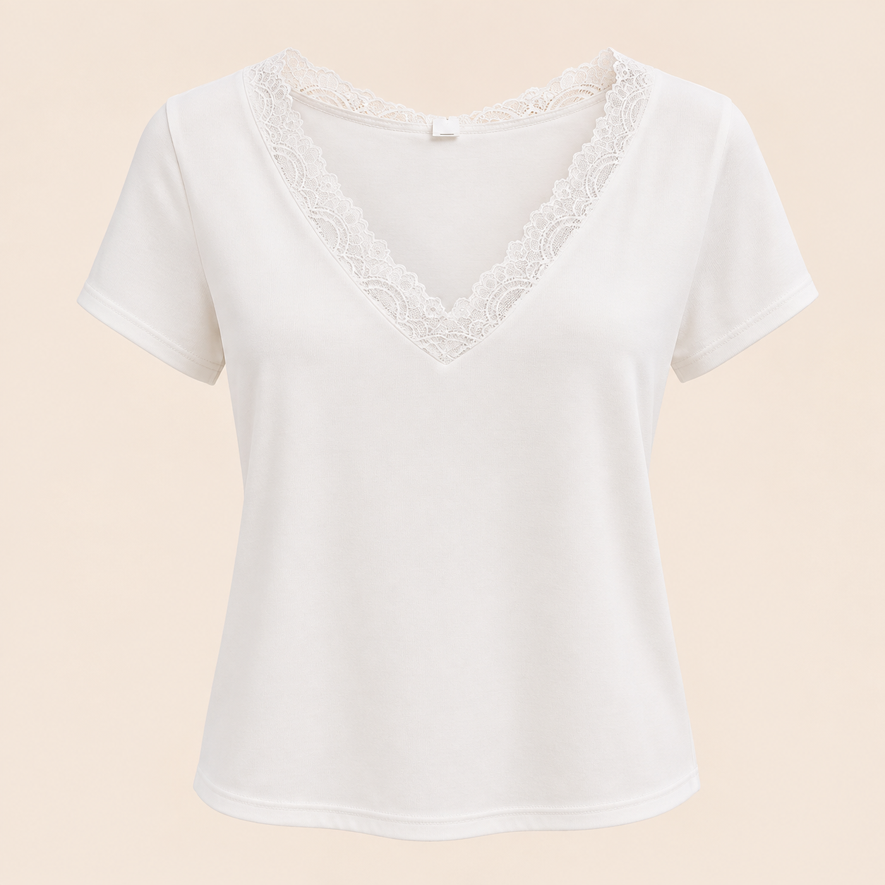 Camiseta Blanca con Escote de Encaje – Trapio