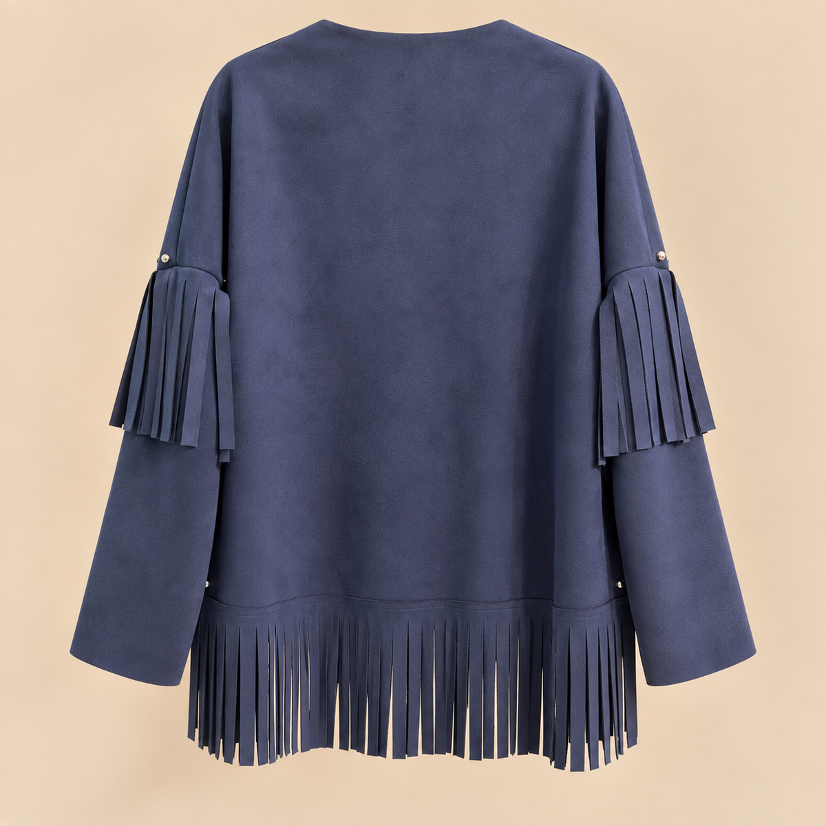 Chaqueta Azul Marino con Flecos y Tachuelas