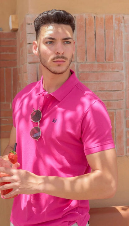 Polo básico Custi Mikelo rosa fucsia 100 % algodón polo hombre