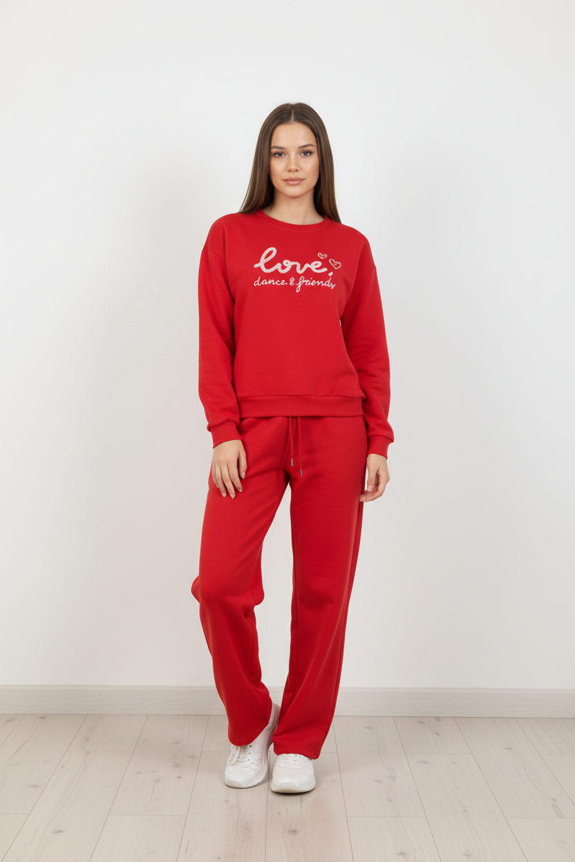 Chándal de Algodón de Dos Piezas con Pantalón Recto  rojo – Trapio