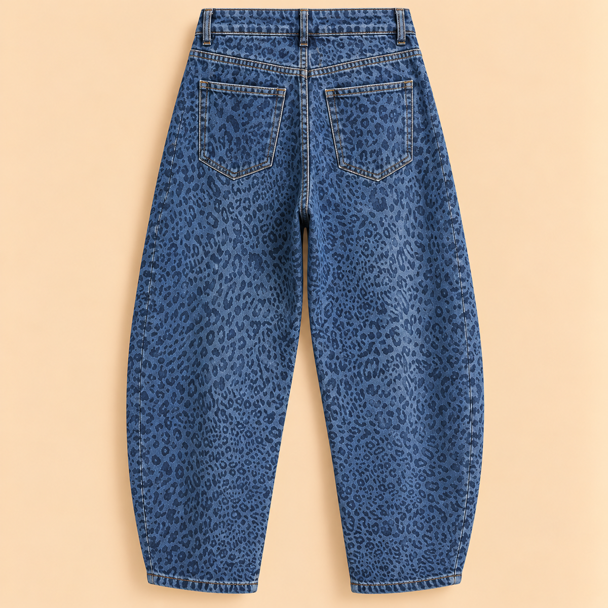 Pantalón Vaquero Balloon con Estampado Animal Print Azul