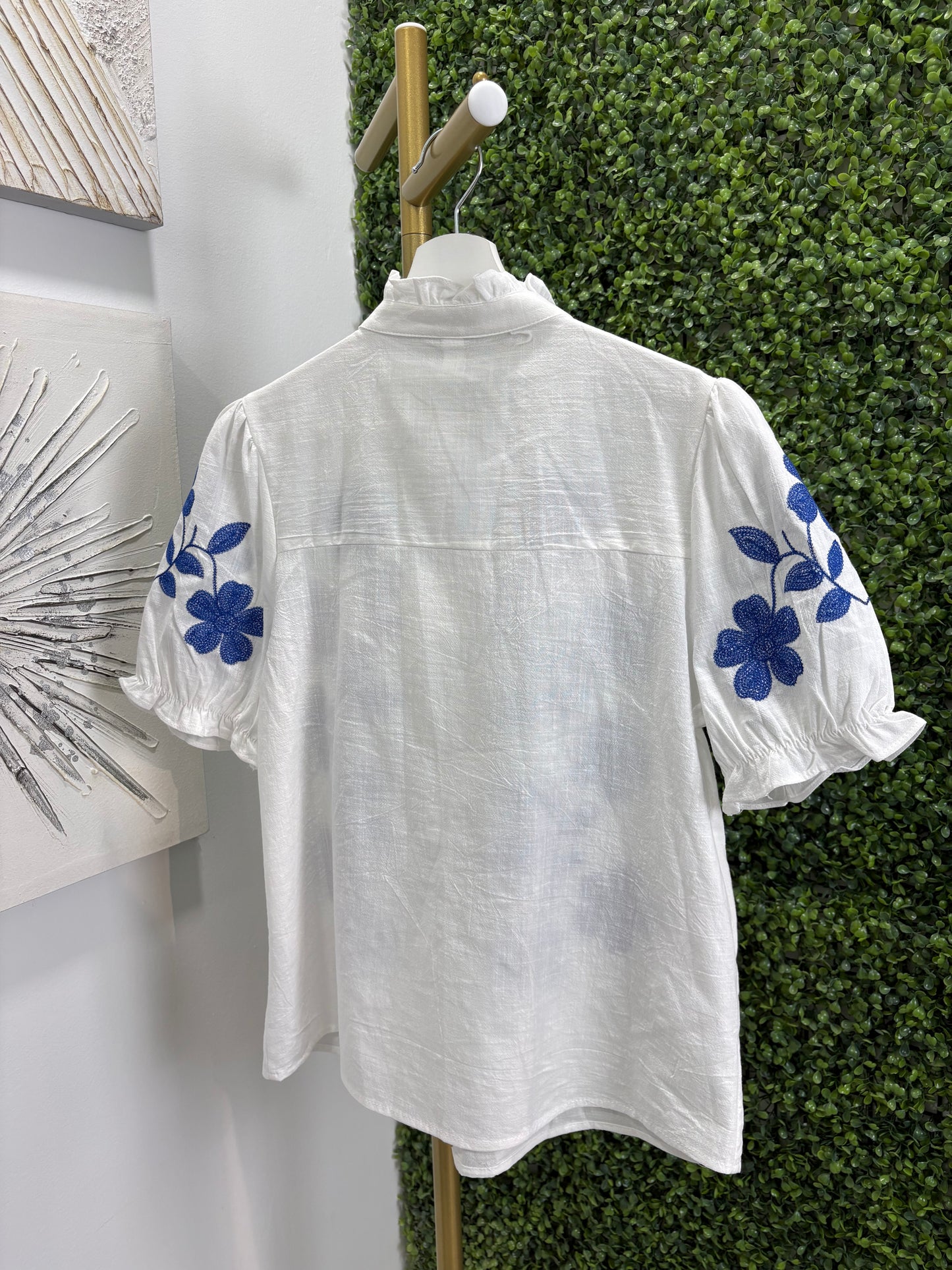 Camisa bordada flores Tisel azul