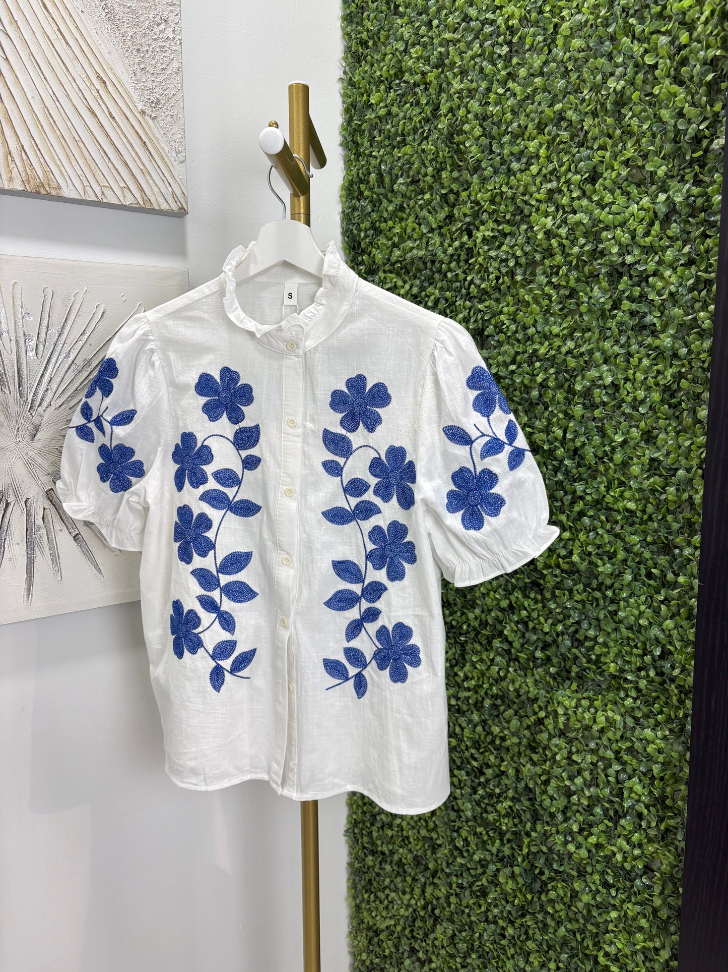 Camisa bordada flores Tisel azul