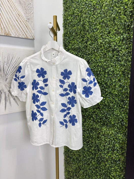 Camisa bordada flores Tisel azul
