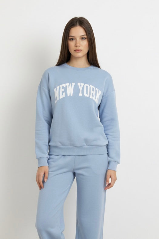 Chándal de Algodón de Dos Piezas con Pantalón Recto  Celeste New York – Trapio