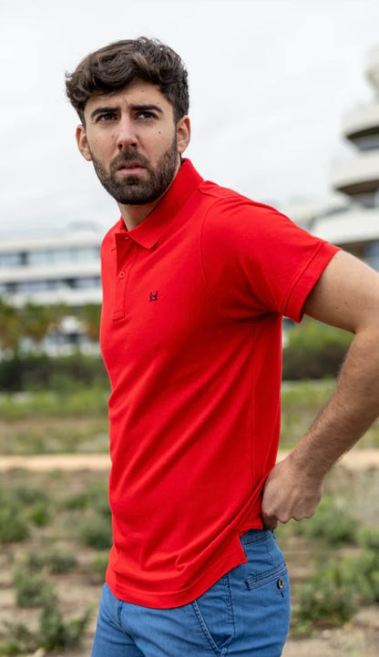 Polo básico Custi Mikelo rojo 100 % algodón polo hombre