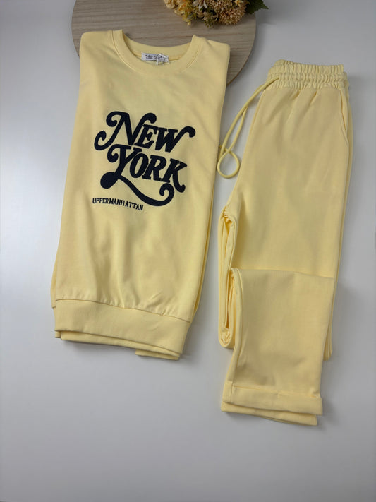Chándal de Algodón de Dos Piezas con Pantalón Recto  Amarillo New York – Trapio