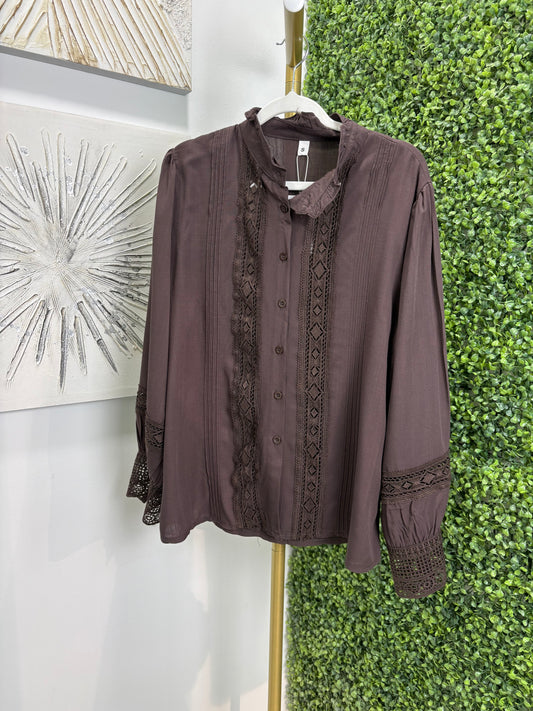 Camisa mujer Entredos marron chocolate