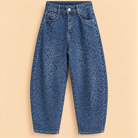 Pantalón Vaquero Balloon con Estampado Animal Print Azul