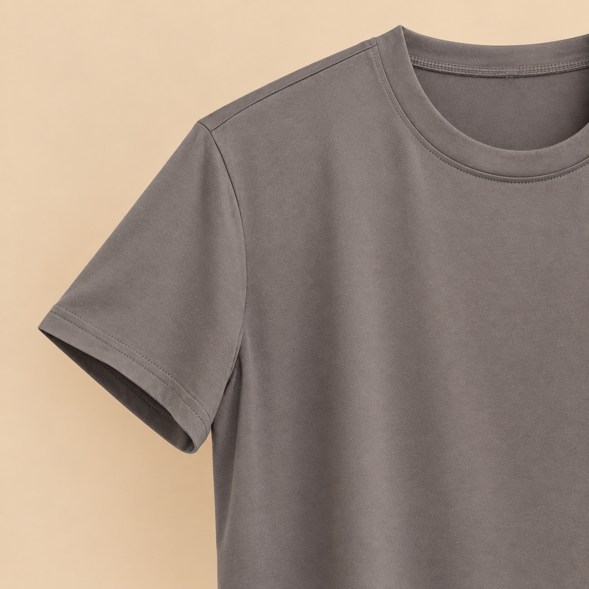 Camiseta Básica Color Topo de Manga Corta y Cuello Redondo