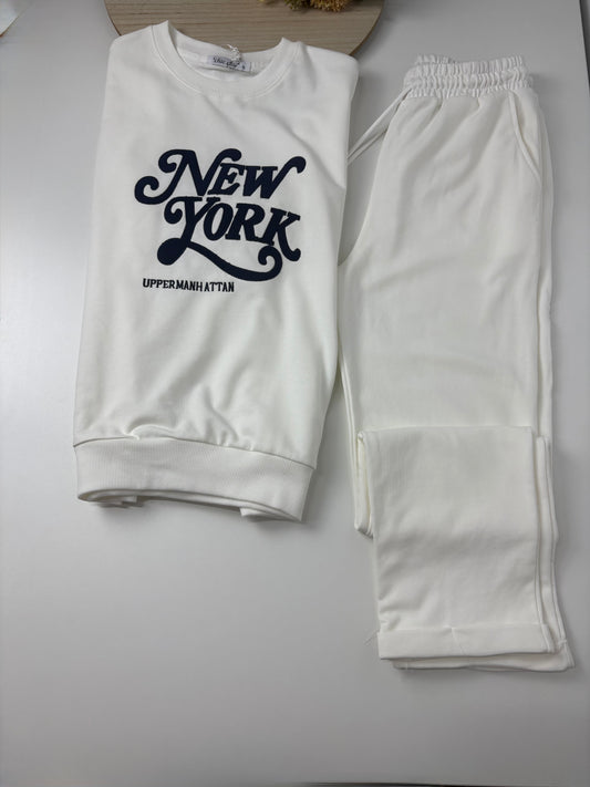 Chándal de Algodón de Dos Piezas con Pantalón Recto  Blanco New York – Trapio
