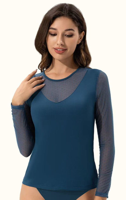 Camiseta Interior Térmica con Manga y Escote de Tul – Trapio
