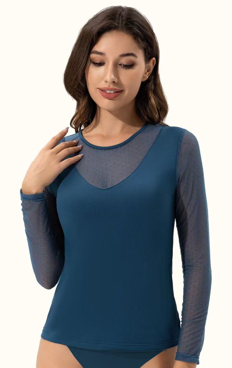 Camiseta Interior Térmica con Manga y Escote de Tul – Trapio