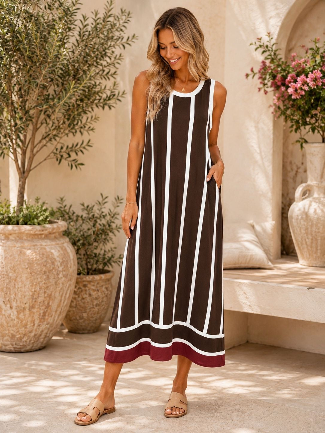 Vestido Elda rayas marrón chocolate