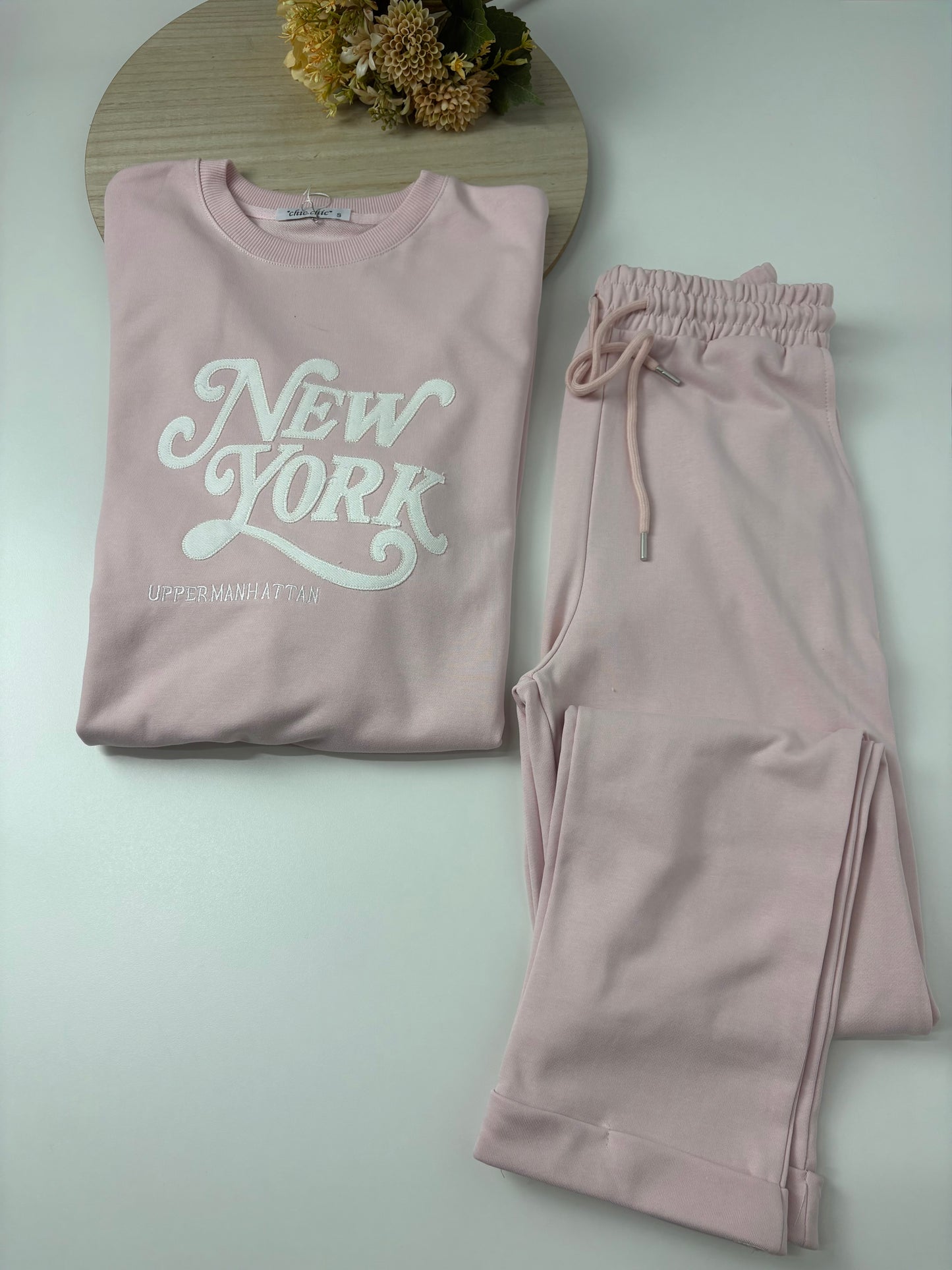 Chándal de Algodón de Dos Piezas con Pantalón Recto  Rosa New York – Trapio