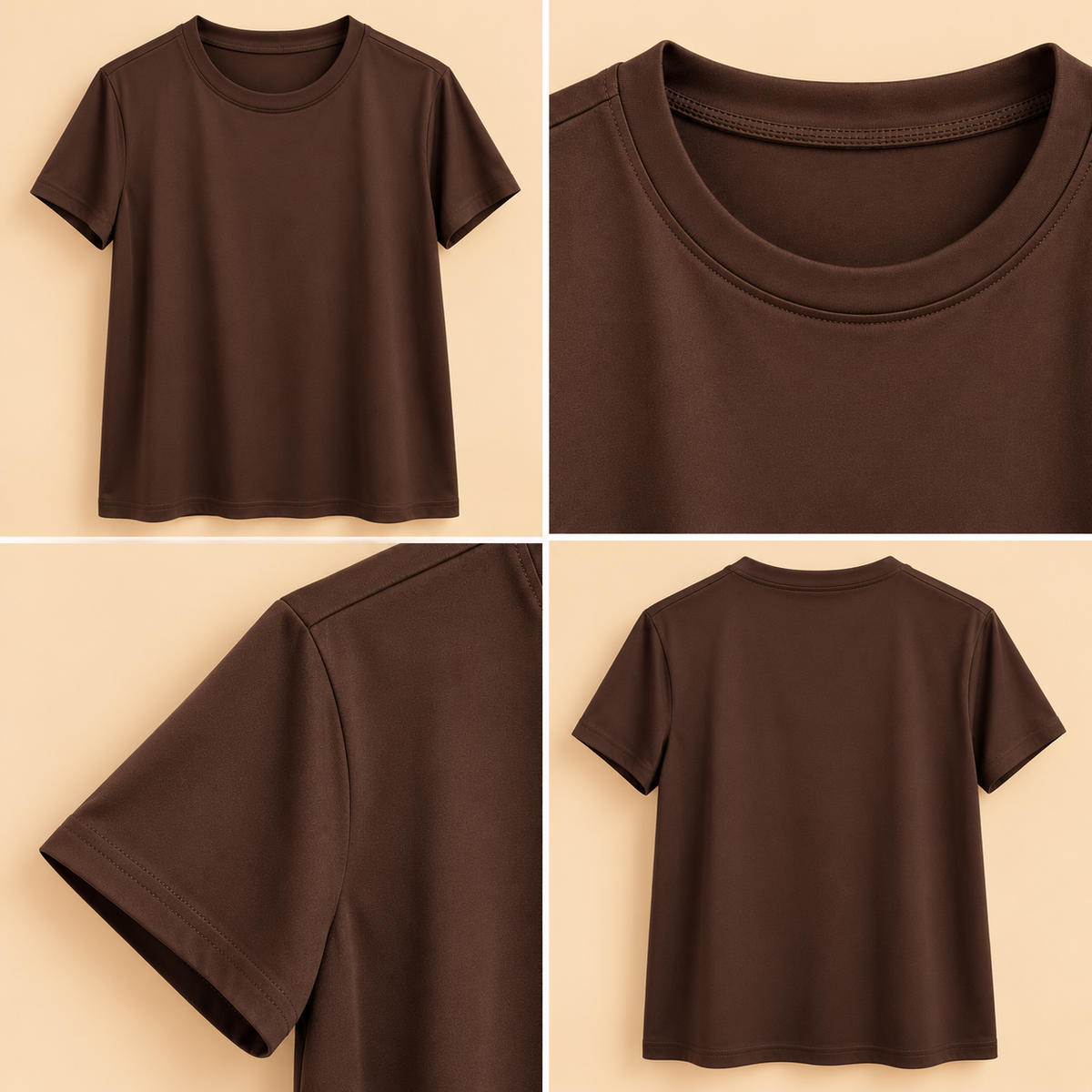 Camiseta Básica Marrón de Manga Corta y Cuello Redondo