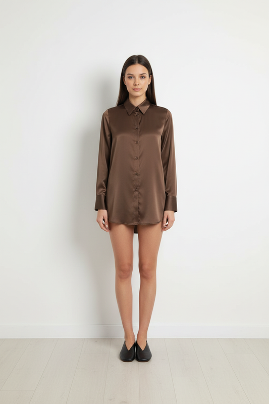 Camisa satén marrón