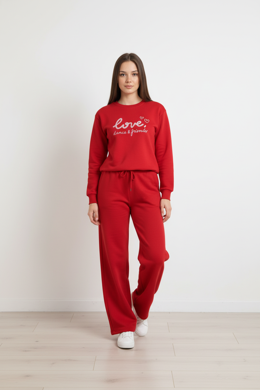 Chándal de Algodón de Dos Piezas con Pantalón Recto  rojo – Trapio