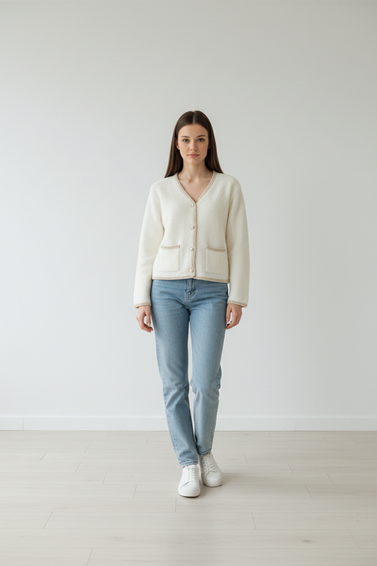 CHAQUETA BEIG CUELLO PICO