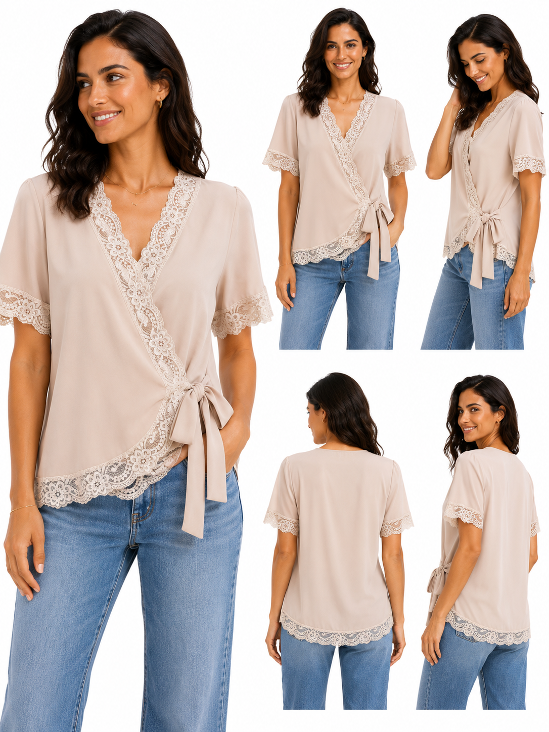 Blusa lencera manga beige
