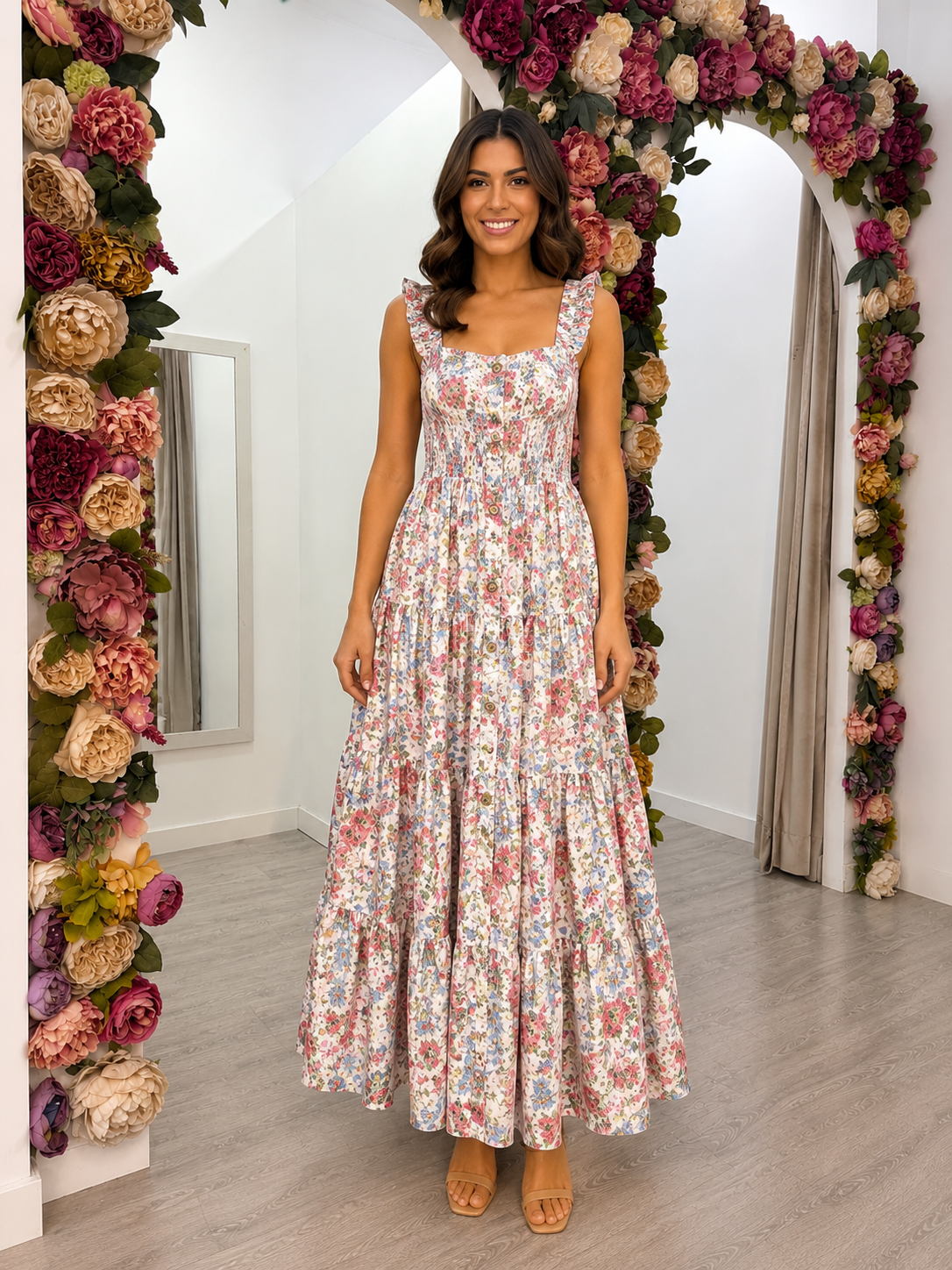 Vestido Lucía Flores Pastel Trapío