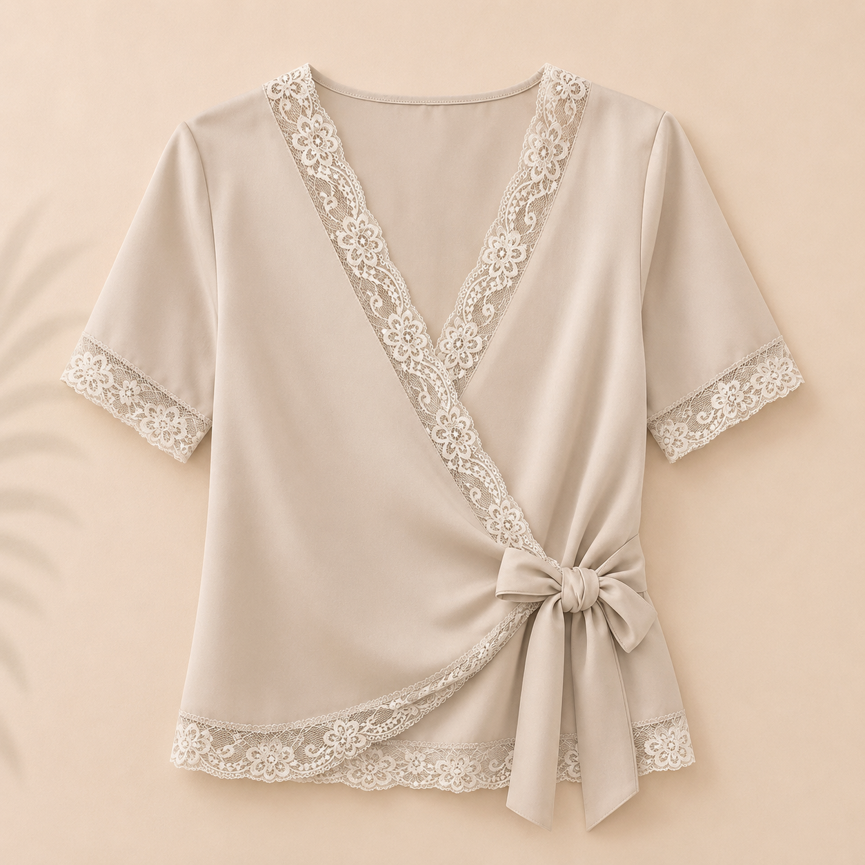 Blusa lencera manga beige