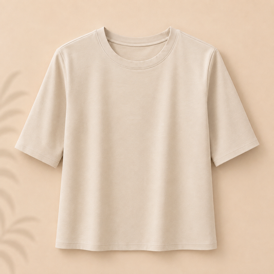 Camiseta básica manga larga beige Trapio
