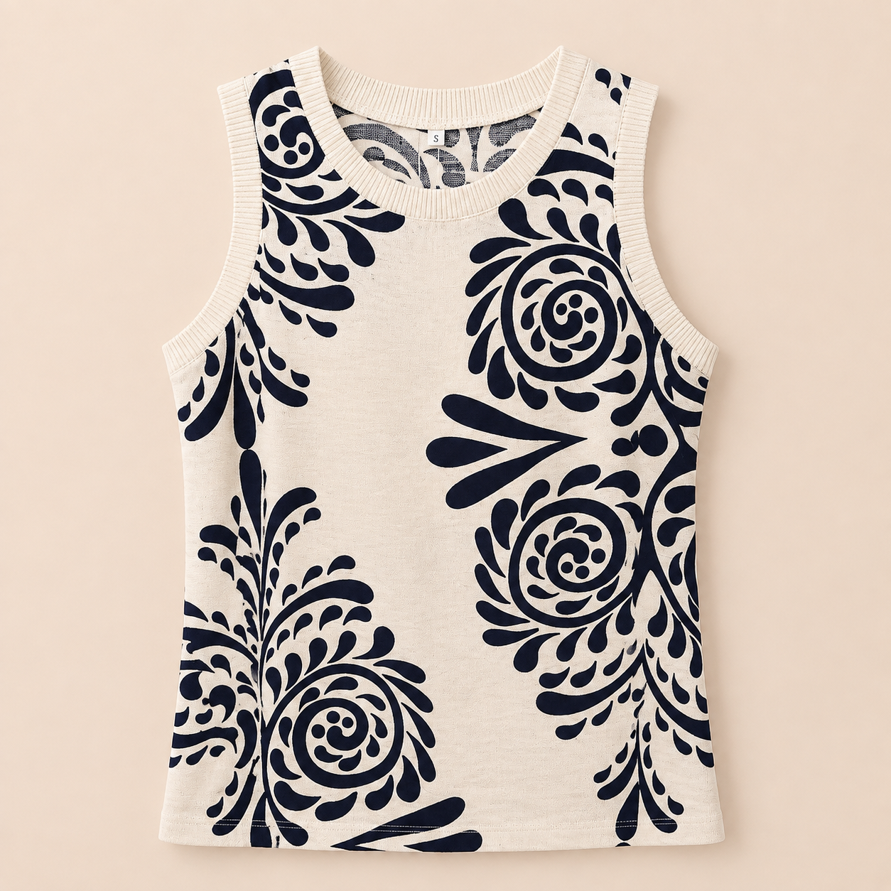 Top de punto con estampado paisley azul marino – Trapio
