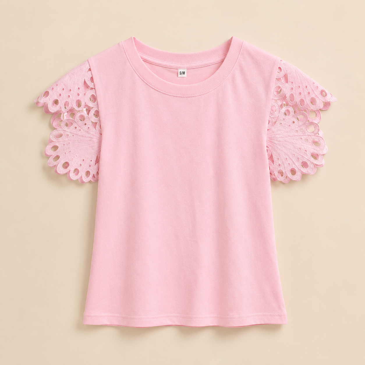 Camiseta rosa con mangas de encaje – Trapio