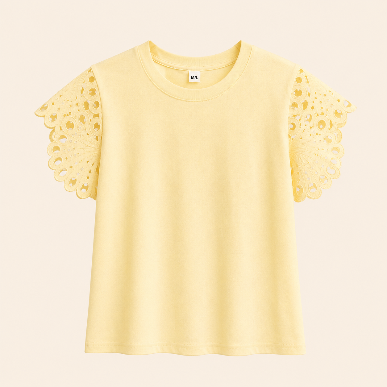 Camiseta amarillo mantequilla con mangas de encaje – Trapio