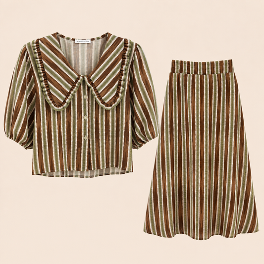 Conjunto de dos piezas rayas marrón y verde Trapio