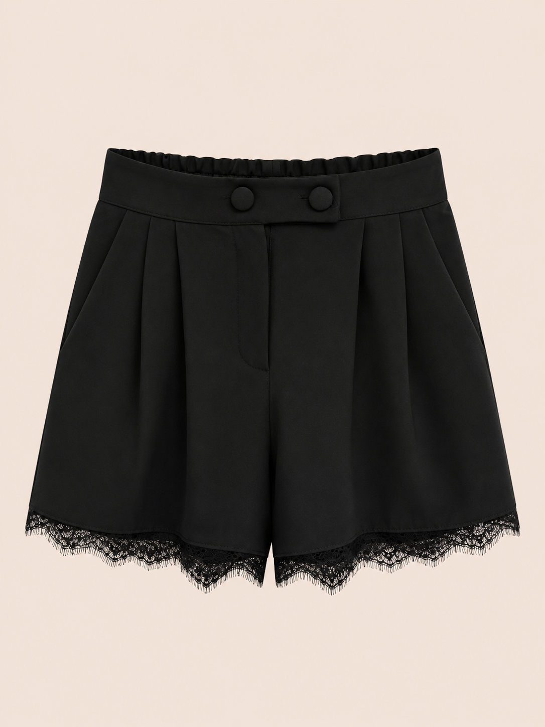 Short Negro de Talle Alto con Detalle de Encaje – Trapio