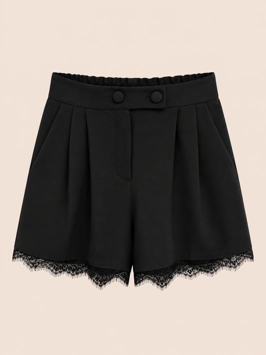 Short Negro de Talle Alto con Detalle de Encaje – Trapio