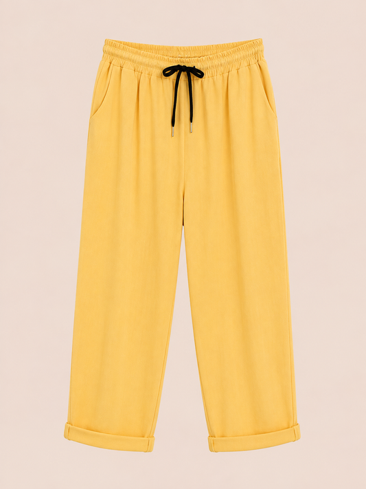 Pantalón Amarillo Mostaza con Cintura Elástica y Cordón – Trapio