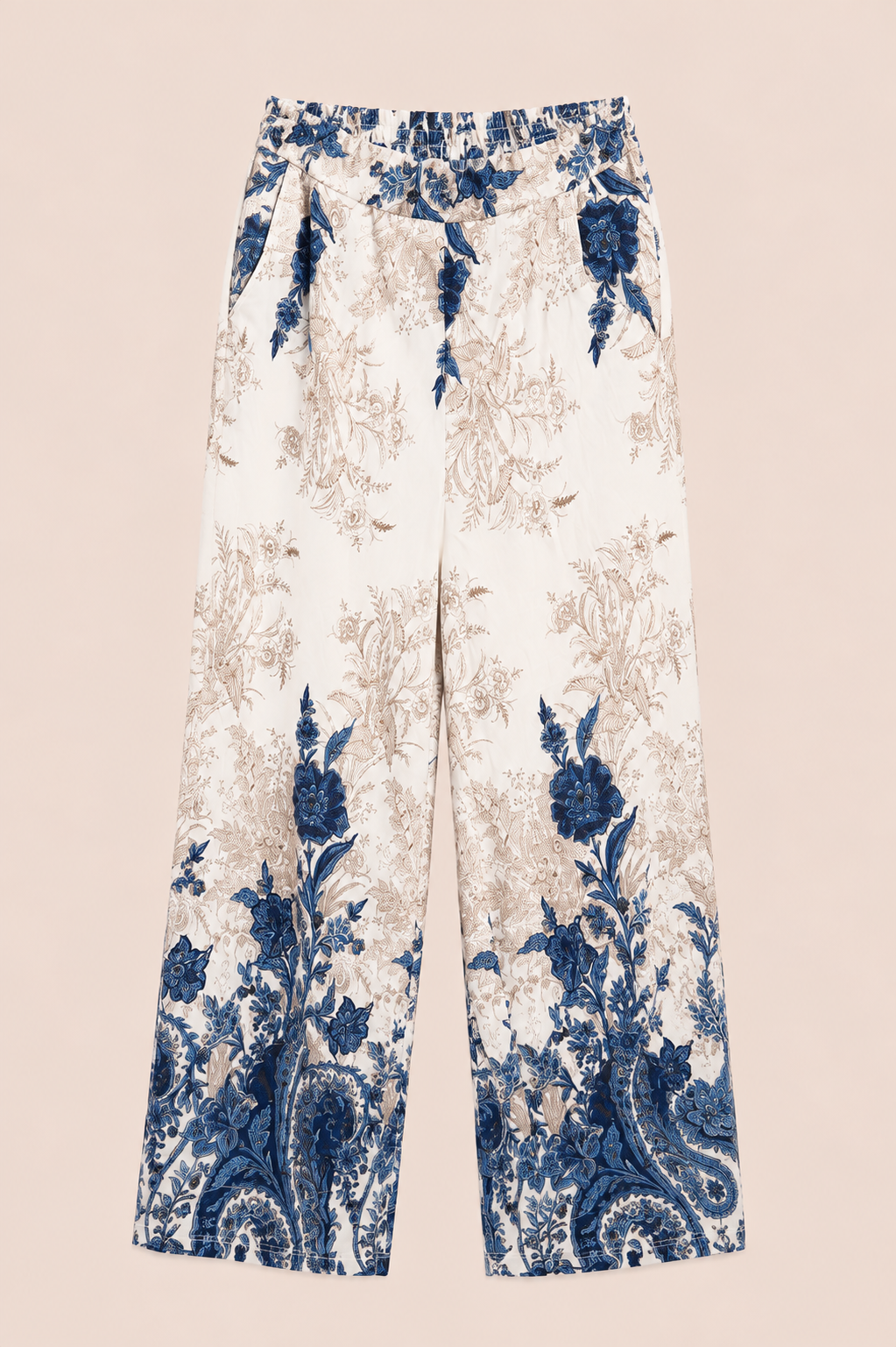 Pantalón estampado floral azul y beige – Trapio