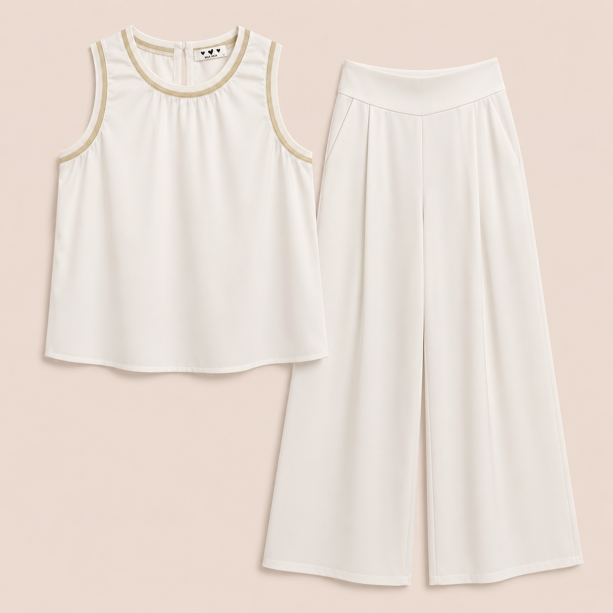Conjunto 2 piezas blanco con detalles dorados – Trapio