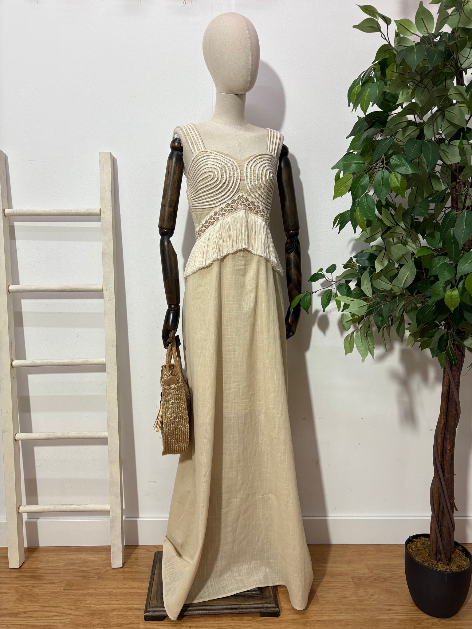 Vestido macramé beig