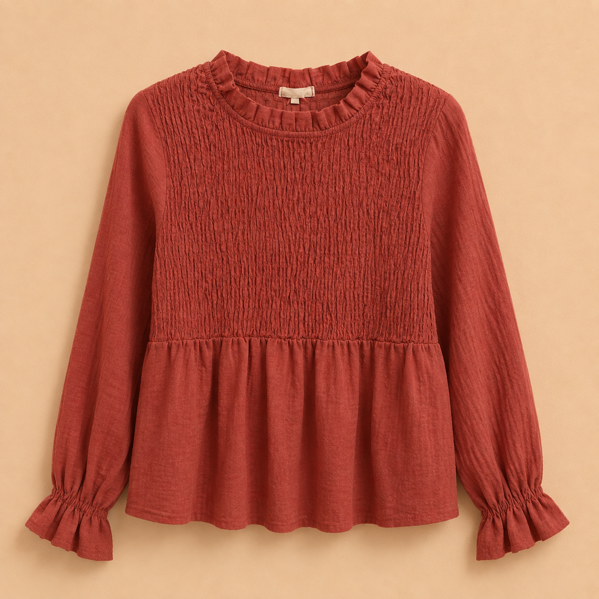Blusa caldera  de Manga Larga con Cuerpo Fruncido Trapio
