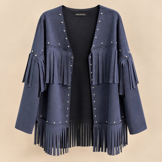 Chaqueta Azul Marino con Flecos y Tachuelas