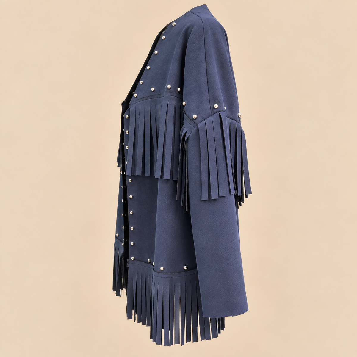 Chaqueta Azul Marino con Flecos y Tachuelas