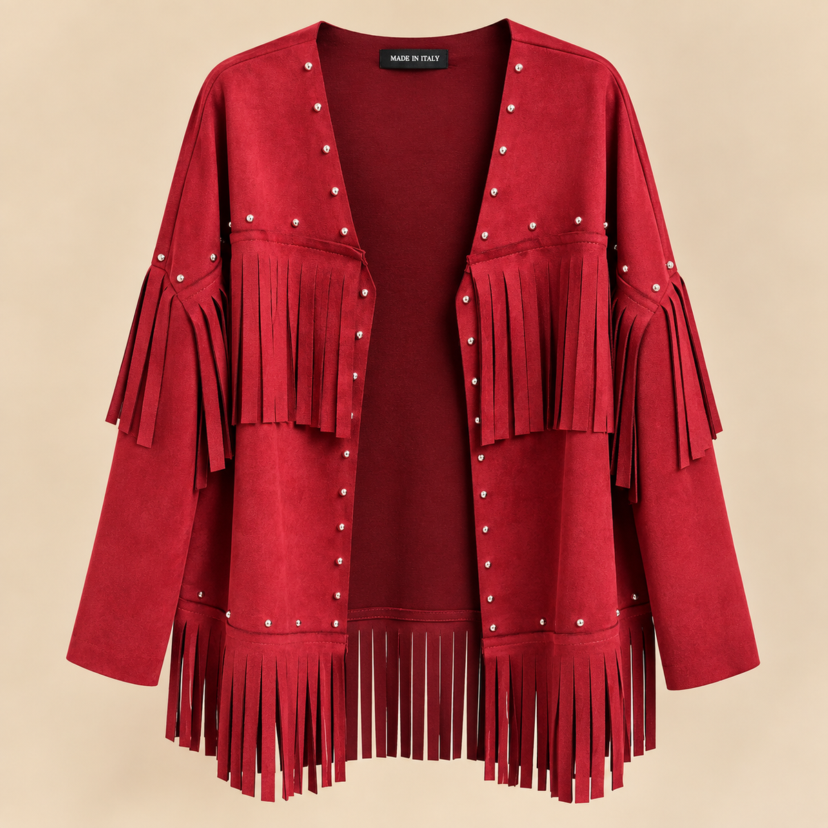 Chaqueta Granate con Flecos y Tachuelas