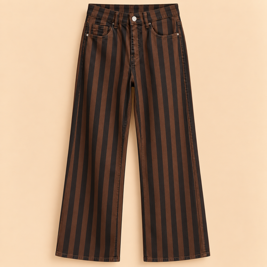 Pantalón Vaquero de Rayas Marrón y Negro